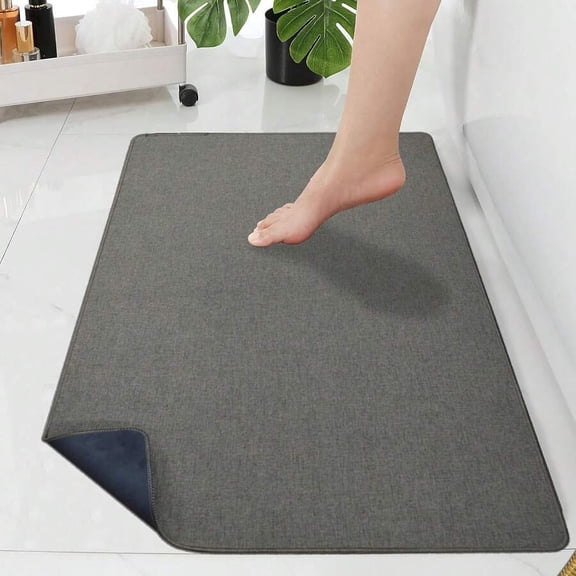 Dark Brown Low Profile Bath Rug, 16x26 Inch, Non-Slip Rubber Backing, Machine Washable