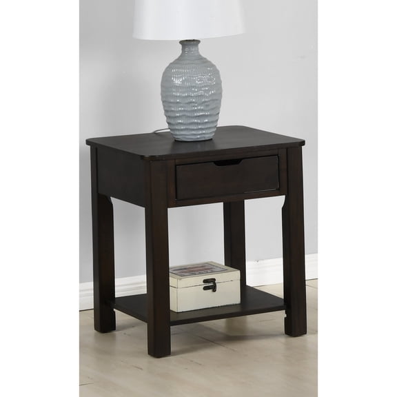 Dark Brown Modern Flora End Table with Drawer 20" L x 20" W x 24" H, Storage and Style in One
