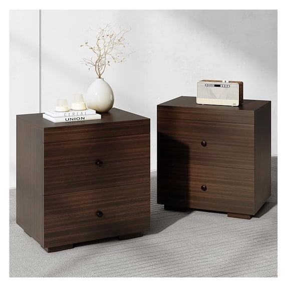 Dark Brown Nightstand with 2 Drawers, 20.9" Farmhouse Bedside Table Solid Wood Knobs Storage End Table for Bedroom - Sturdy MDF & Easy Assembly
