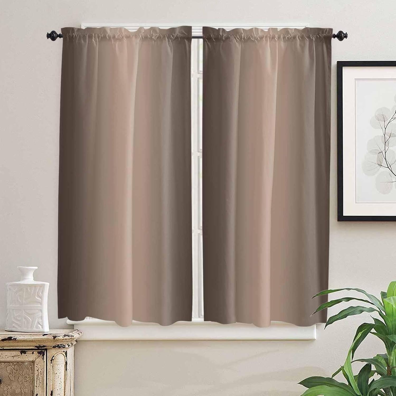 Dark Brown Ombre Window Curtains 63 Inch Length, Abstract Brown Color ...