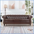 thumbnail image 1 of Dark Brown PU Leather Chesterfield Three-Seater Sofa - 84.65" Wide Living Room Sofa with Rolled Arms & Pocket Springs, 1 of 14