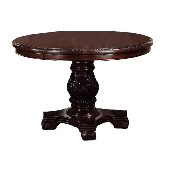 Dark Brown Pedestal Dining Table | Suited for Family Dining in Formal Rooms | Rubberwood and Wood Veneer Materials | Solves Problem of Unstable Table Structures
