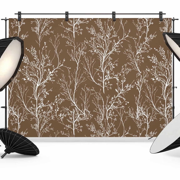 Dark Brown Photography Backdrop 7x5FT, White Tree Branch Botanical Abstract Plant Leaves Photo Backdrops, Background for Photography Studio Photo Studio Background, Back Drop for Photoshoot