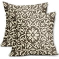 thumbnail image 1 of Dark Brown Pillow Covers 18x18 Set of 2 Brown Cream Bohemian Ethnic Carpet Boho Style Vintage Flower Print Decorative Throw Pillows Outdoor Square Cushion Cases Farmhouse Decor for Home Sofa Bed, 1 of 6