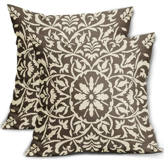 Dark Brown Pillow Covers 20x20 Set of 2 Brown Cream Bohemian Ethnic Carpet Boho Style Vintage Flower Print Decorative Throw Pillows Outdoor Square Cushion Cases Farmhouse Decor for Home Sofa Bed