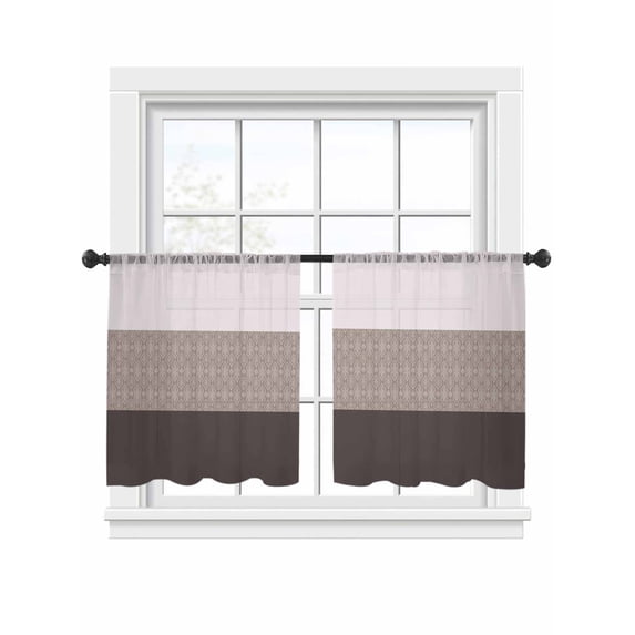 Dark Brown Pink Sheer Curtains 2 Panels Set Retro Flower Pattern Ethnic Style Abstract Sheer Window Curtains Light Filtering Rod Pocket Voile Drapes for Bedroom Living Room 52"x54"