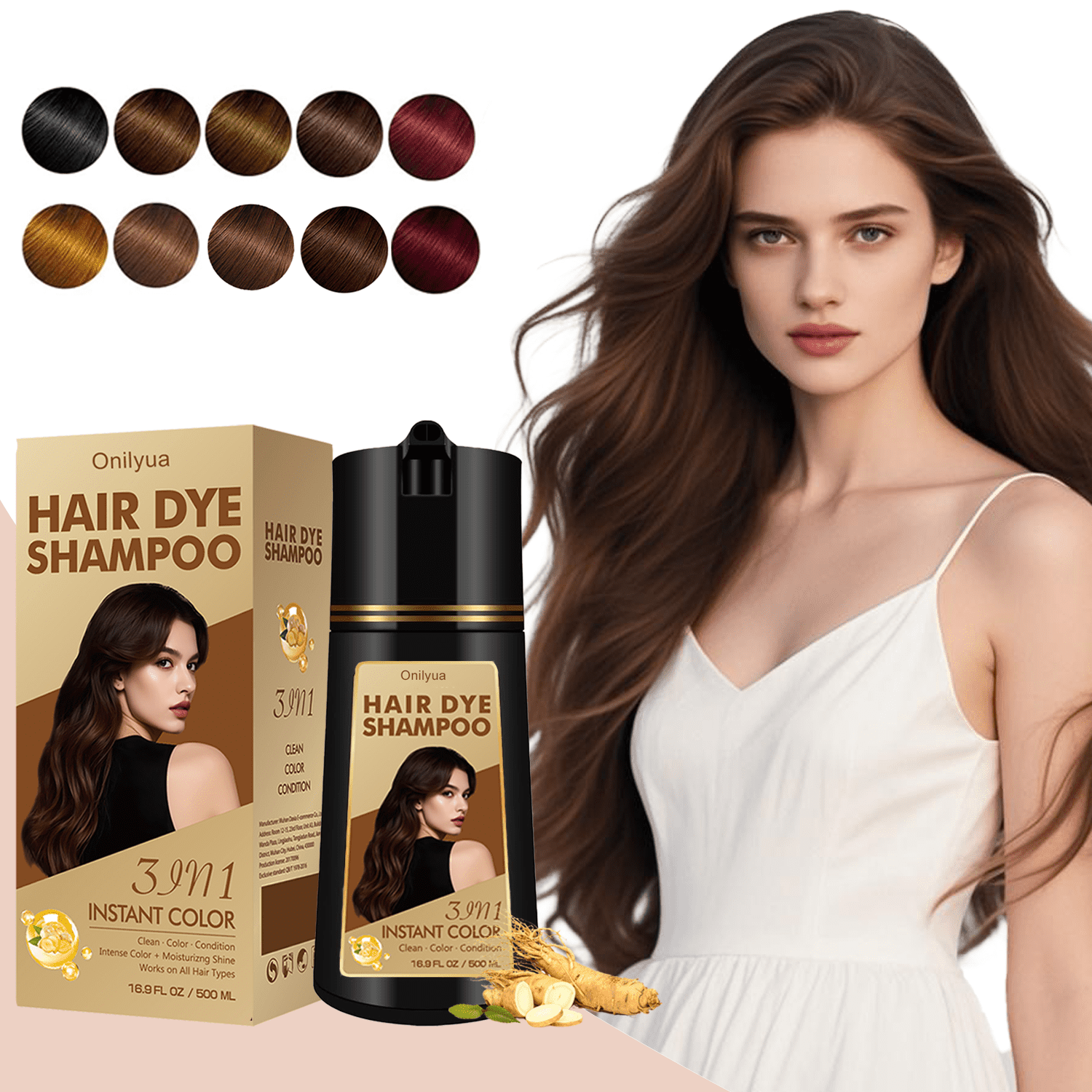 IEMOKODA Dark Brown Plant-Based Hair Color Shampoo for Women & Men