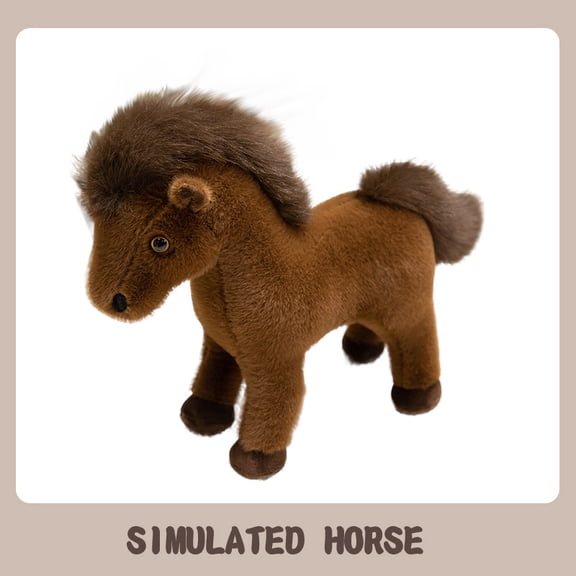 Dark Brown Pony Plush Toy, Cute Little Pony Doll, Realistic Horse Doll for Boys