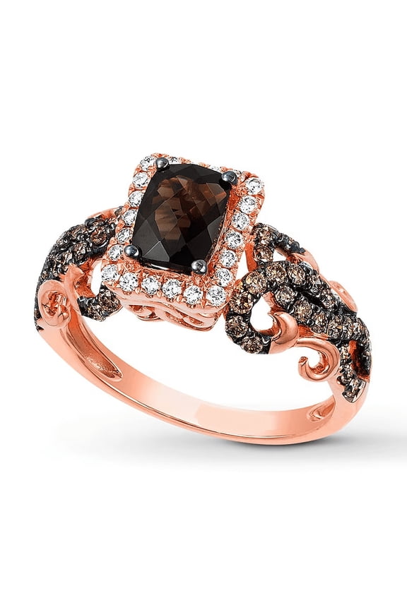 Dark Brown Quartz Ring in 14k Rose Gold Finish - Halo Diamond Ring - Gift For Wife