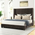 thumbnail image 1 of Dark Brown Queen Upholstered Bed In A Box With Pleated Design And Build, Requires Spring Box, Wave Pattern, Pleated, ,, 1 of 2