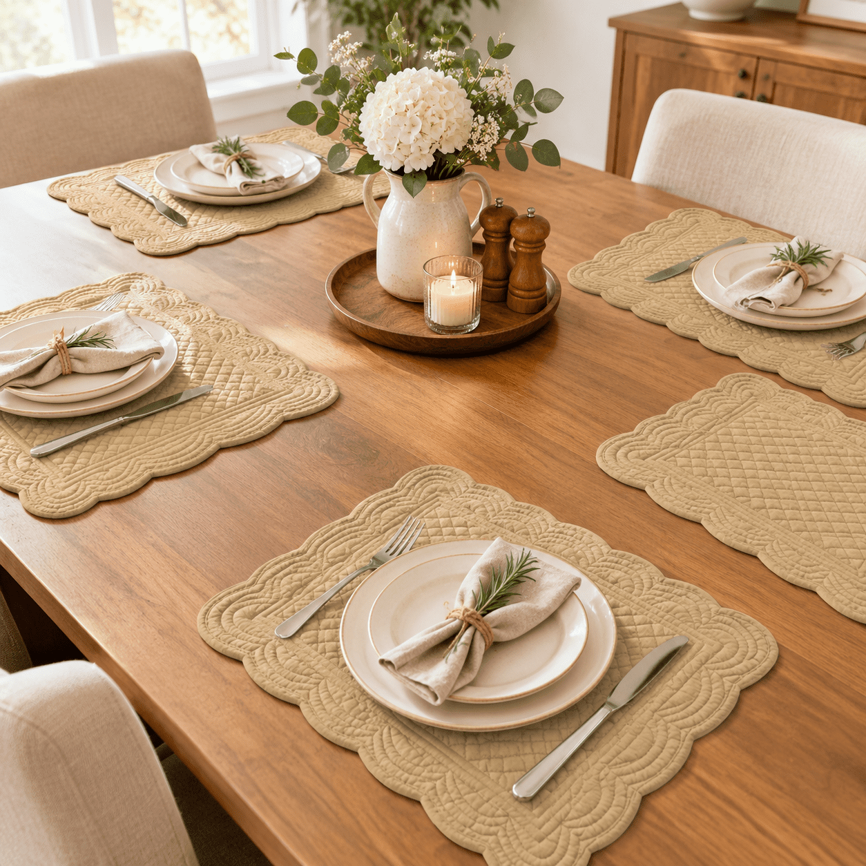 Dark Brown Quilted Fabric Placemats, Set of 6, 13x18 Inches Rectangular ...