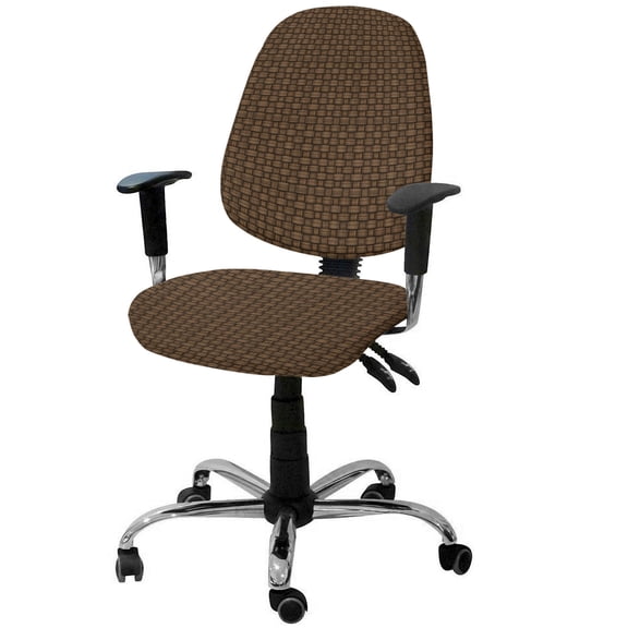 Dark Brown Rattan 2 Pieces Computer Office Chair Covers Set, Stretchable Desk Rotating Chair Seat Cushion Slipcover Back Covers, Vintage Abstract Wicker Texture Slipcover Back Covers Protectors Cover