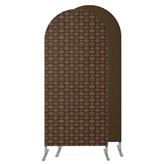Dark Brown Rattan Arch Backdrop Cover 4 FT,Spandex Wedding Arch Stand Covers Stretchy Backdrop,Vintage Abstract Wicker Texture Round Top Party Arched Background for Birthday Event Baby Shower Decor