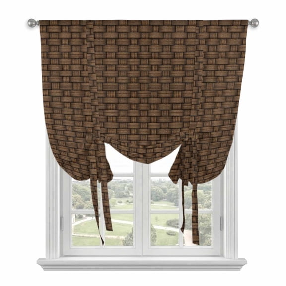Dark Brown Rattan Balloon Curtains for Windows, Bedroom Curtains 54 Inch Length, Vintage Abstract Wicker Texture Tie Up Curtains Panels Thermal Insulated Bathroom Curtains Window 42"x54"