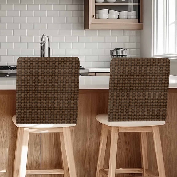 Dark Brown Rattan Chair Back Cover for Dining Room, Vintage Abstract Wicker Texture Removable Kitchen Chair Slipcovers, Washable Seat Protector for Restaurant Party Banquet Wedding Décor
