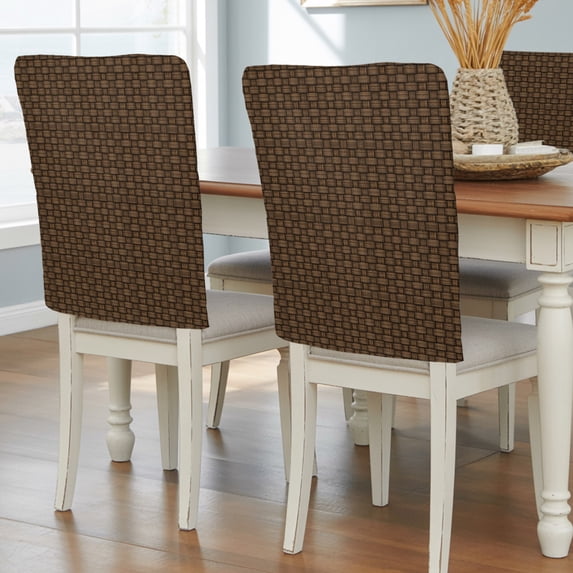 Dark Brown Rattan Chair Back Covers, Vintage Abstract Wicker Texture Removable Chair Covers for Dining Chairs Set of 6, Washable Chairs Slipcovers Back Seat Protector for Wedding Party 19"x20"