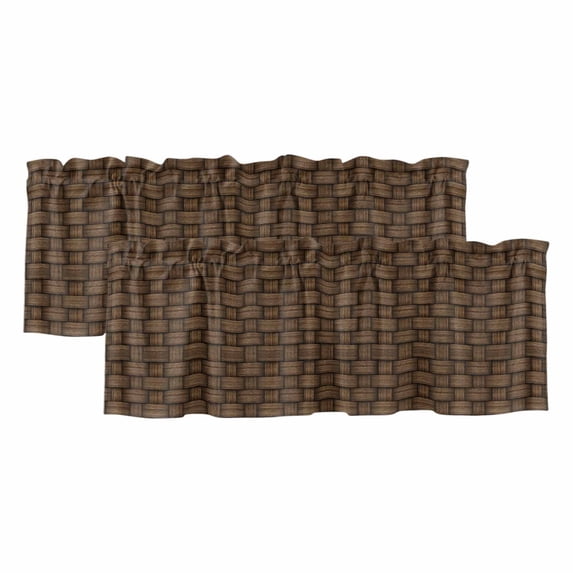 Dark Brown Rattan Curtain Valances for Windows, Kitchen Valance Window Treatments Panel 2 Pack, Vintage Abstract Wicker Texture Rod Pocket Short Curtains for Bathroom Bedroom 42 x 18 Inch