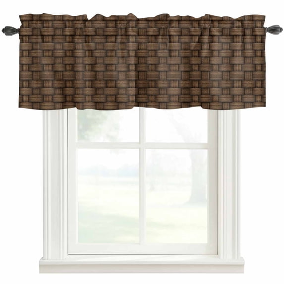 Dark Brown Rattan Farmhouse Short Window Curtain Valances, Vintage Abstract Wicker Texture Rod Pocket Kitchen Valances for Living Room Bedroom Bathroom Cafe 54" x 18"
