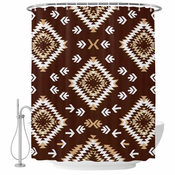 Dark Brown Rectangle Shower Curtain, 48"x72", Tribal Retro Classic Geometric Abstract Waterproof Bathroom Curtain Washable Shower Curtain Set with 12 Hooks