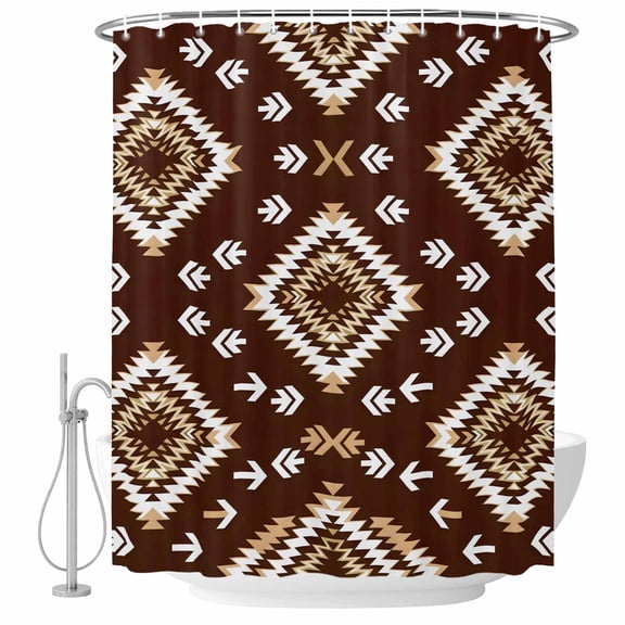 Dark Brown Rectangle Shower Curtain, 60"x72", Tribal Retro Classic Geometric Abstract Waterproof Bathroom Curtain Washable Shower Curtain Set with 12 Hooks