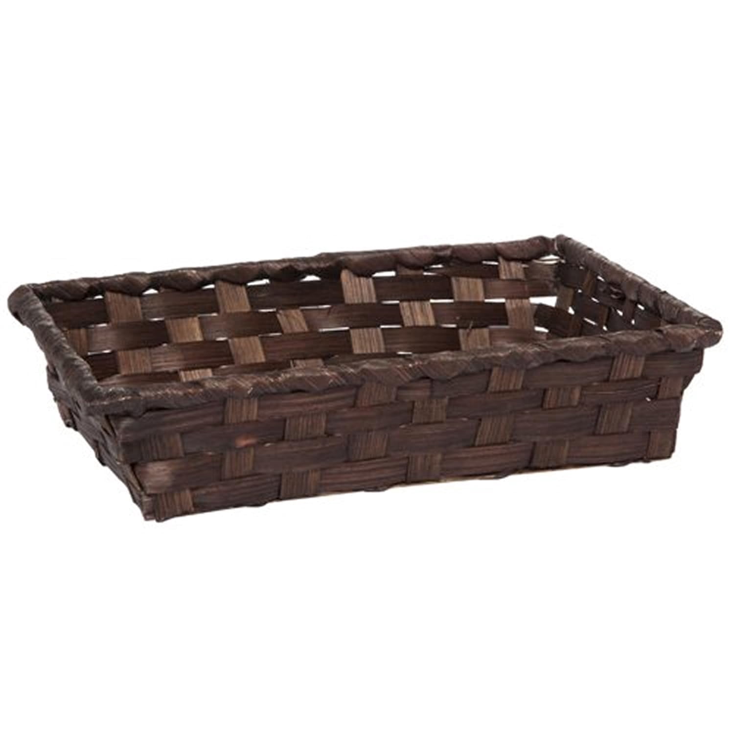 Premium Handmade 8" Dark Brown Bamboo Rectangular Storage Basket – Narrow Artisan Organizer for Countertop, Kitchen, Pantry, Snacks, Bathroom Vanity, Entryway Catch-All by The Lucky Clover Trading