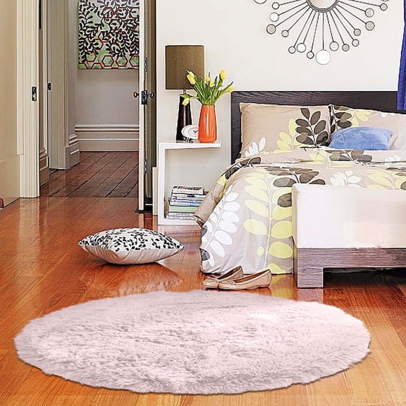Dark Brown Round Rugs for Bedroom 2 Ft Circle Area Rugs for Living Room Machine Washable Soft and Fluffy Shaggy Carpet for Teen Girls and Boys, Nursery Rooms, Dorms,Pink