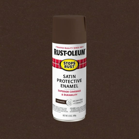 Dark Brown, Rust-Oleum Stops Rust Protective Enamel Satin Spray Paint-241239, 12 oz