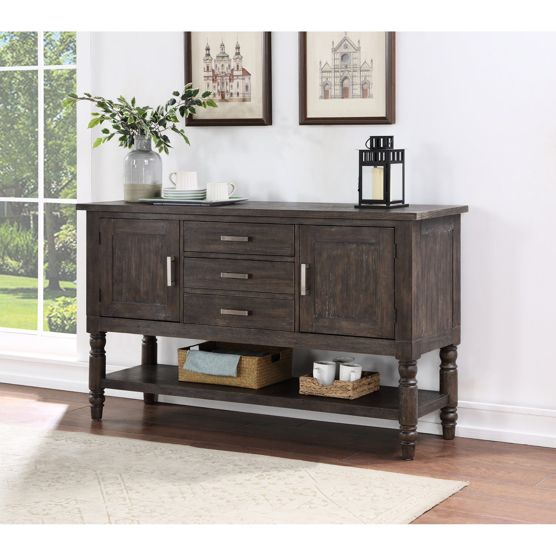 Dark Brown Server With Wire-brushed Finish Quality Build And Ample ...