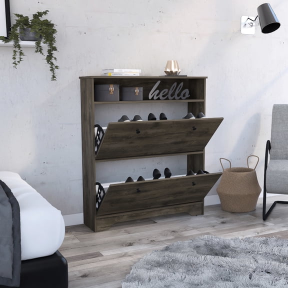 Dark Brown Shoe Organizer, Appealing To Entryway, 2 Extendable Shelves, Upturned Drawers Fabulous For