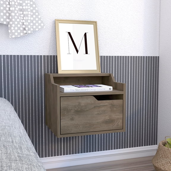 Dark Brown Side Table With Single And Convenient Storage Space Floating End Ample Area