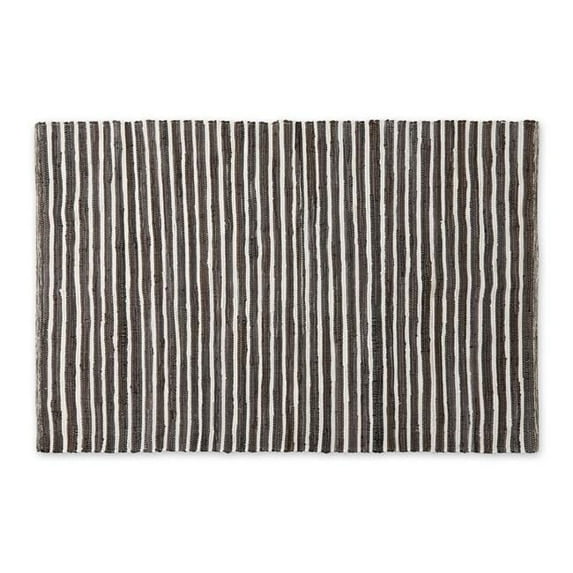 Dark Brown Slim Stripe Cotton Chindi Rug Multi-Color Cotton 4x6Ft