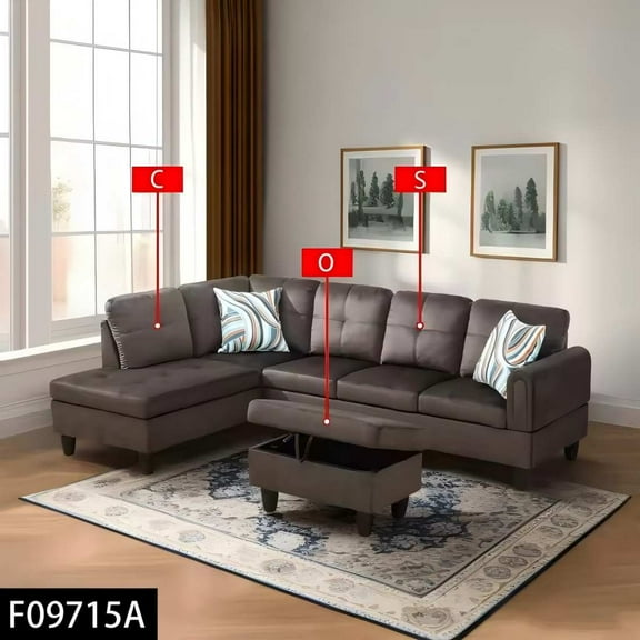 Dark Brown Sofas Flannel 3 Piece Sofa Set Non Pilling Fabric Couches Springs High Density Sponge Split Design for Office Home