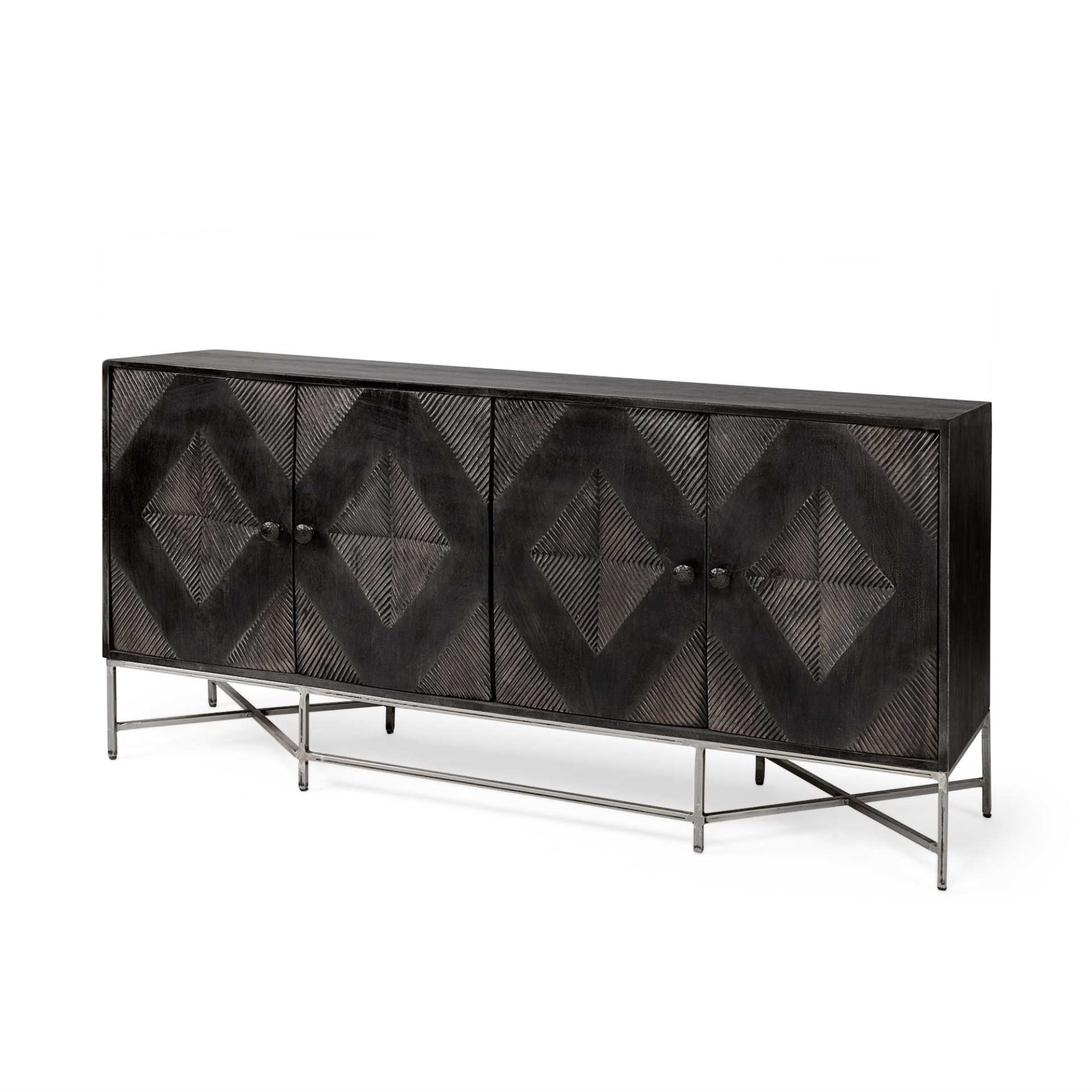 Dark Brown Solid Mango Wood Finish Sideboard With 4 Cabinet Doors Dark Brown Solid Mango Wood Finish Sideboard With 4 Cabinet Doors