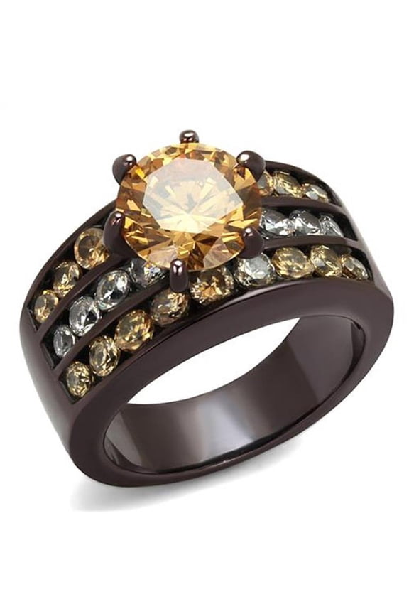 Dark Brown Stainless Steel 4.31 Ct Champagne Cz Engagement Ring Womens Size 5