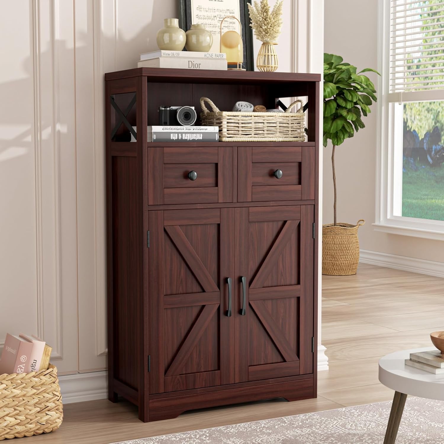 Dark Brown Storage Cabinet with Doors and Shelves Farmhouse Kitchen Pantry Cabinet with Storage Coffee Bar Station Cabinet Hutch Cupboard for Kitchen Livingroom Home Office Dining Room Walmart