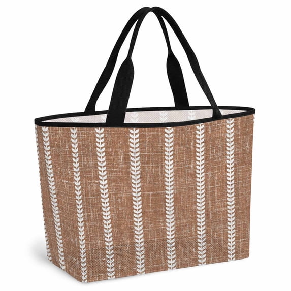 Dark Brown Striped Beach Bag for Women, Large Breathable Mesh Beach Tote Bag, Retro Rustic Minimalist Lines Fall Sandproof Lightweight Travel Bags for Vacation Picnic Swimming Pool 15.7"x15.7"x9.1"