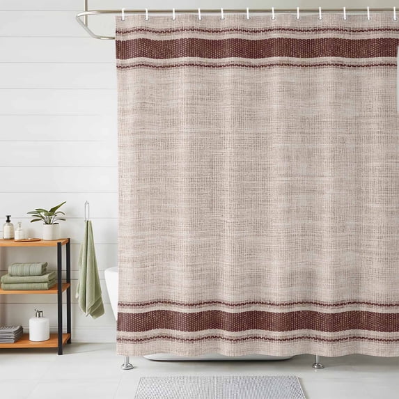 Dark Brown Striped Shower Curtains for Bathroom, Horizontal Stripes Abstract Art Waterproof Fabric Shower Curtain, Decorative Bathroom Curtain for Bathtub, 72"x72", No Hooks Included