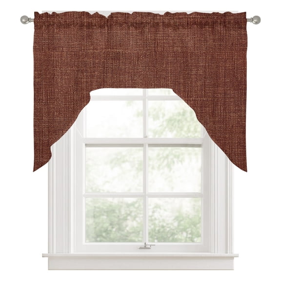 Dark Brown Swag Valances for Windows, Farmhouse Burlap Solid Brown Color Modern Linen Texture Kitchen Valance Rod Pocket Window Treatment, Bathroom Swag Curtain Panel for Living Room, 56 x 36 inch