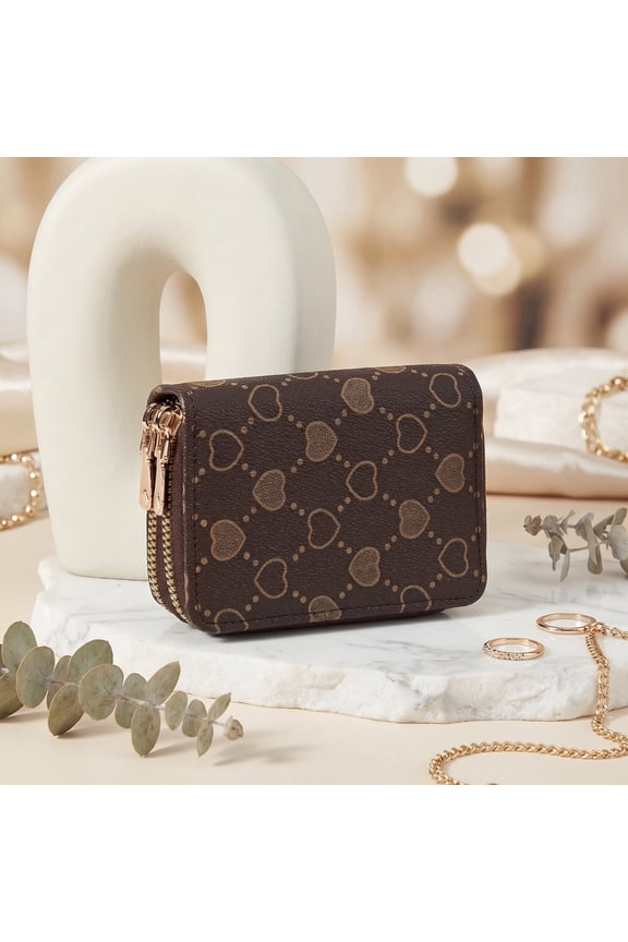 Dark Brown SweetHeart Zip Mini Wallet – Compact Double-Zipper Card & Coin Holder