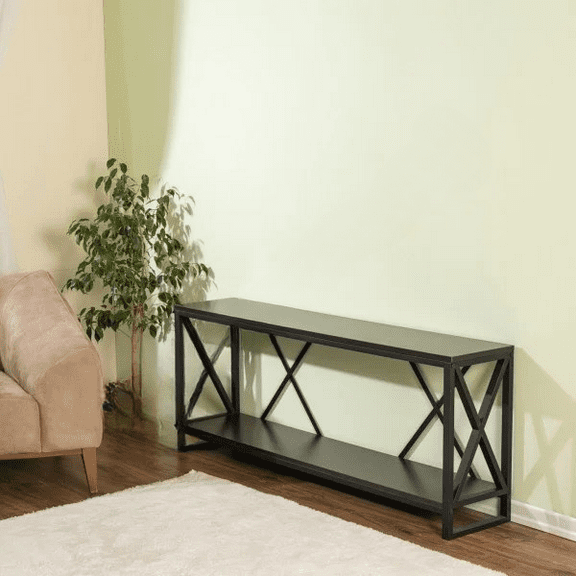 Dark Brown TV Stand & Console Table, 150 cm, Black Metal Frame, Modern MDF Laminated Top, Multi-Use Furniture for Living Room, Entryway, Office, Minimalist Design