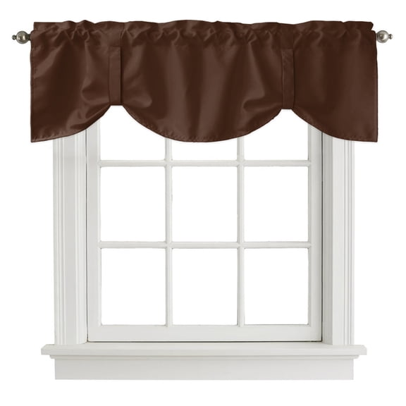 Dark Brown Tie Up Valances Curtain, Brown Solid Color Background Autumnal Dark Academia Adjustable Valance for Window Light Filtering for Kitchen and Bathroom Rod Pocket 1 Panel 42x12in