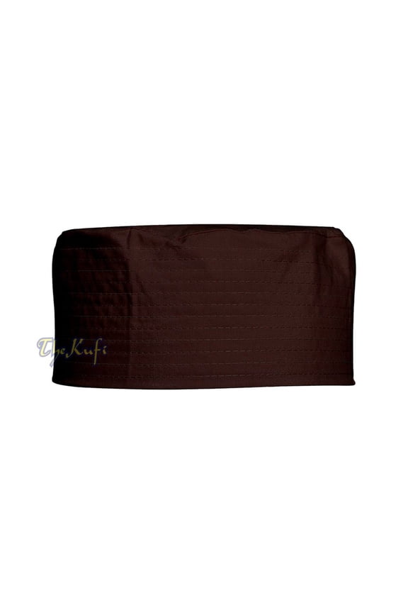 Dark Brown Turkish Flat Simple Stitch Design Cloth Kufi Namaz Cap