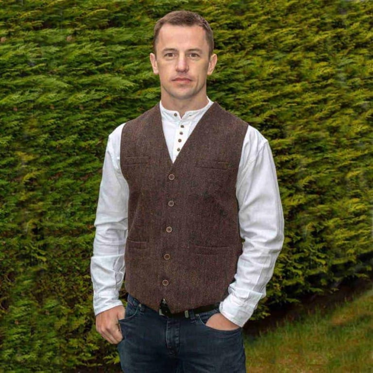 Dark Brown Tweed Vest For Men, Small Made By Emerald Isle