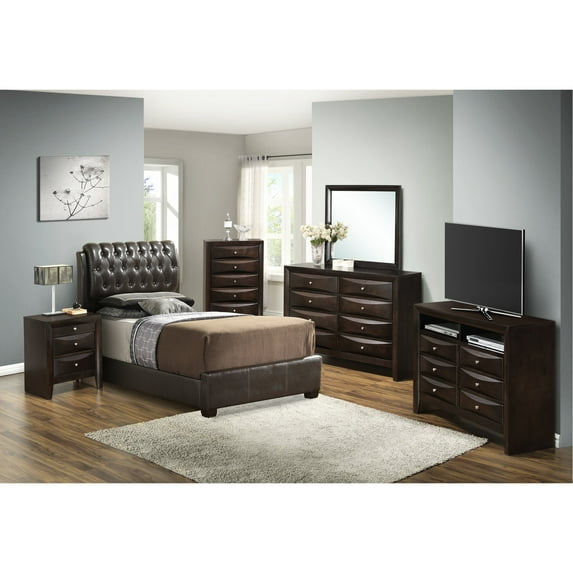 Dark Brown Twin Bed with PU Material / Durable and Comfortable Bedroom Choice