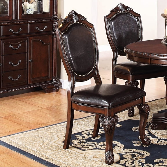 Dark Brown Veneer - Intricate Design Features - Formal Dining Table - Set of 2 Padded Chairs