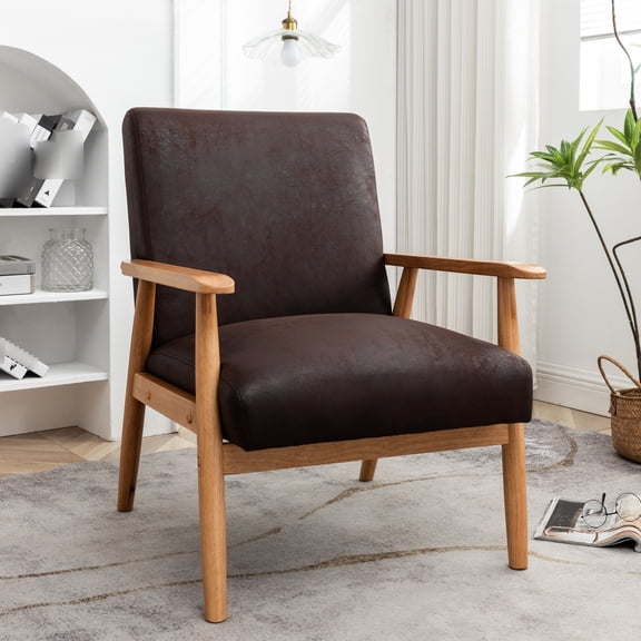Dark Brown Versatile Arm Chair 24.7'' Wide - Mid-century Look, Practical For Various Needs Modern Brown, Wide, Solid Wood & Comfortable Foam Cushioning