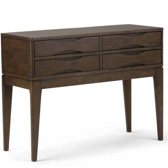 Dark Brown Walnut Hallway Console Table with Drawers, Solid Wood Entryway Sofa Table for Living Room Bedroom