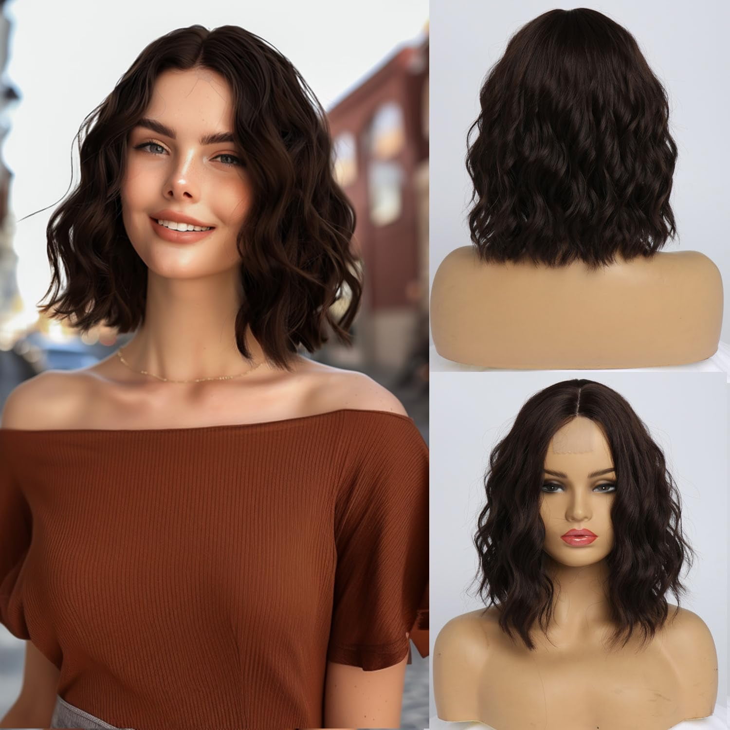 - ♥️TIA 14.5” Brown 2 tone Middle part BOB WIG Browns main image 2