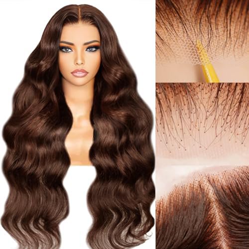 Dark Brown Wear and Go Glueless Human Hair Wig #4 Loose Wave Glueless Wig 22 inch Brown Wave Wigs Human Hair 9x6 Lace Pre Cut Pre Plucked Wigs for Women 220% Density