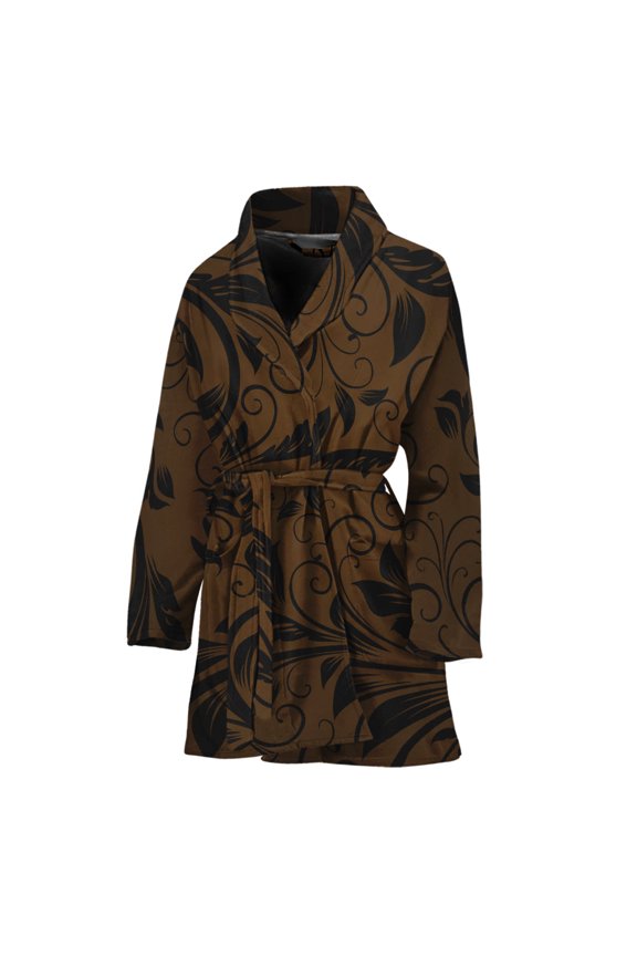 Dark Brown Western Damask Women Bathrobe One Size Univeral Fits Fashion Lightweight Plush Fleece Long Robe For Women